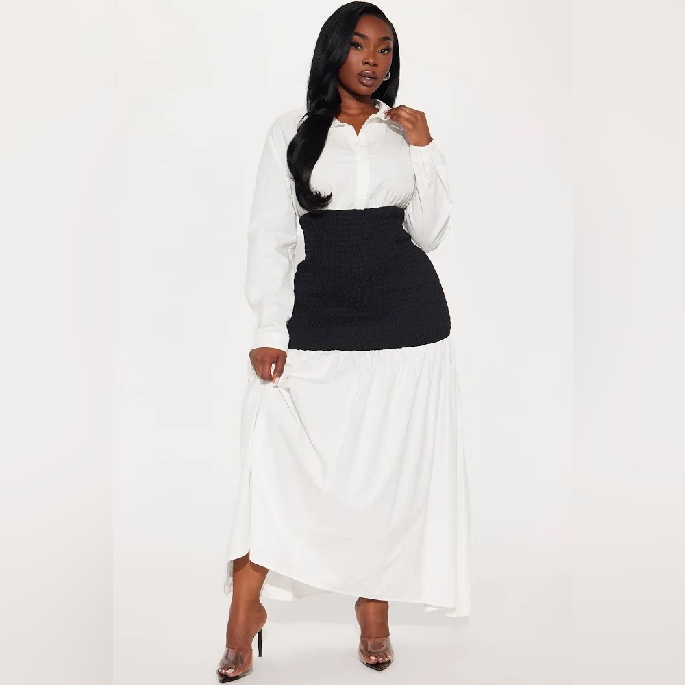 Fashion Nova Olivia Smocked Maxi Shirt Dress